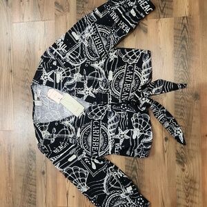 NEW Joie Linen Blend Deep V Nautical Beach‎ Theme Coastal Wrap Button Top Size M